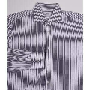 Boggi Milano Navy Blue White Striped Cotton Dress Shirt (41) 16-35